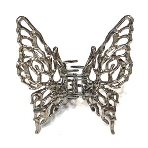 Silver Metallic Gun Metal Butterfly Spring Hair Clip